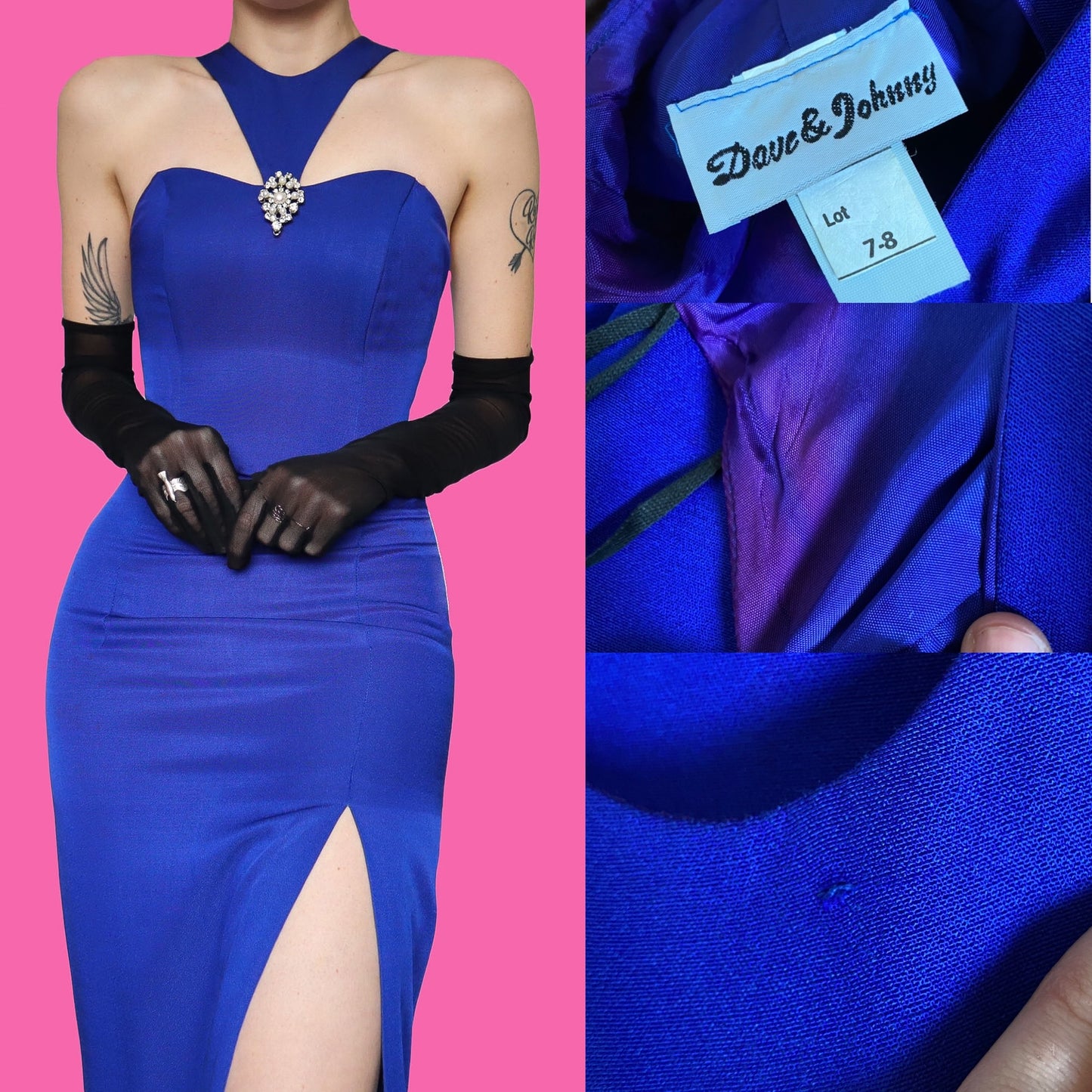 Electric blue fitted evening dress UK 8