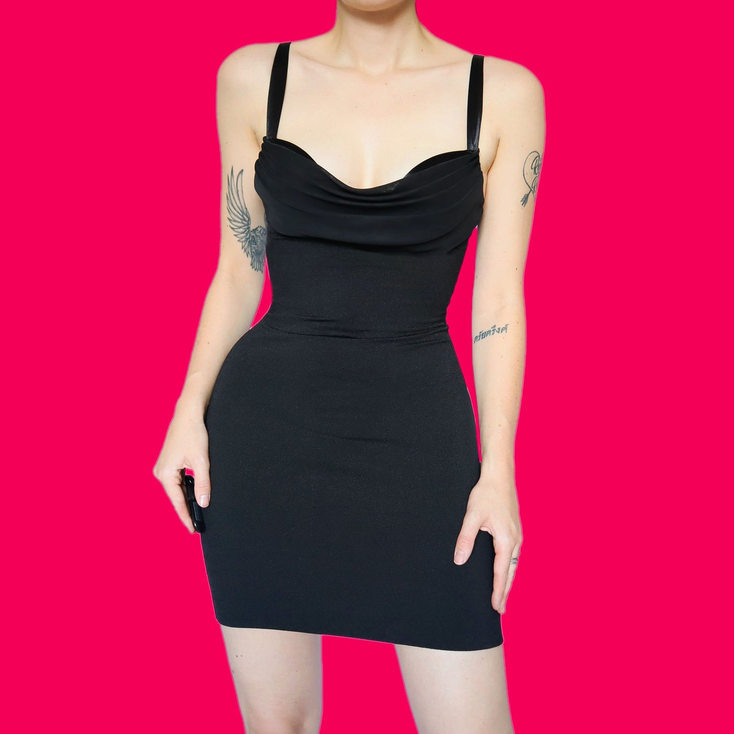 90s Black fitted bra stretch mini dress UK S