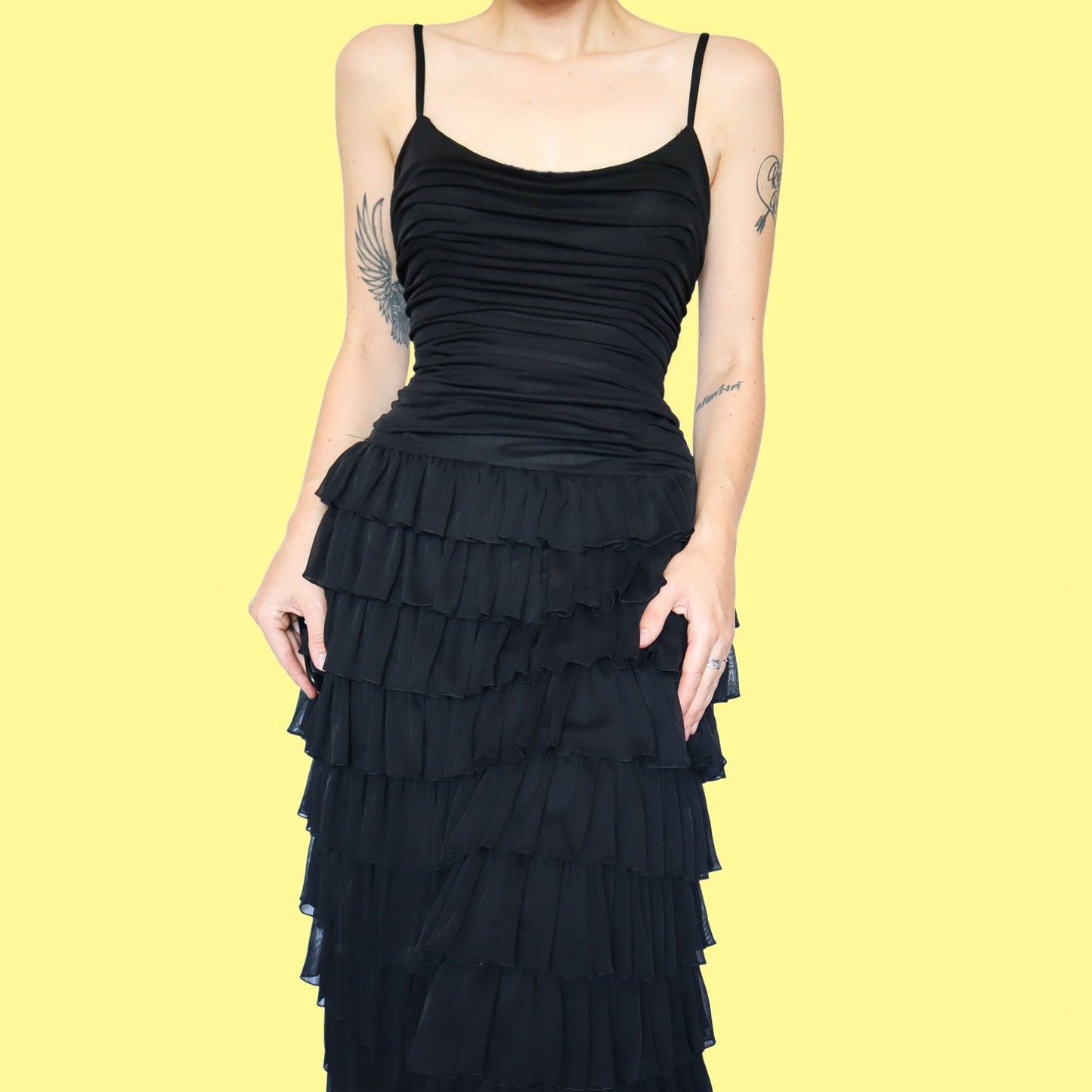 Black frilly stretch maxi dress UK 12