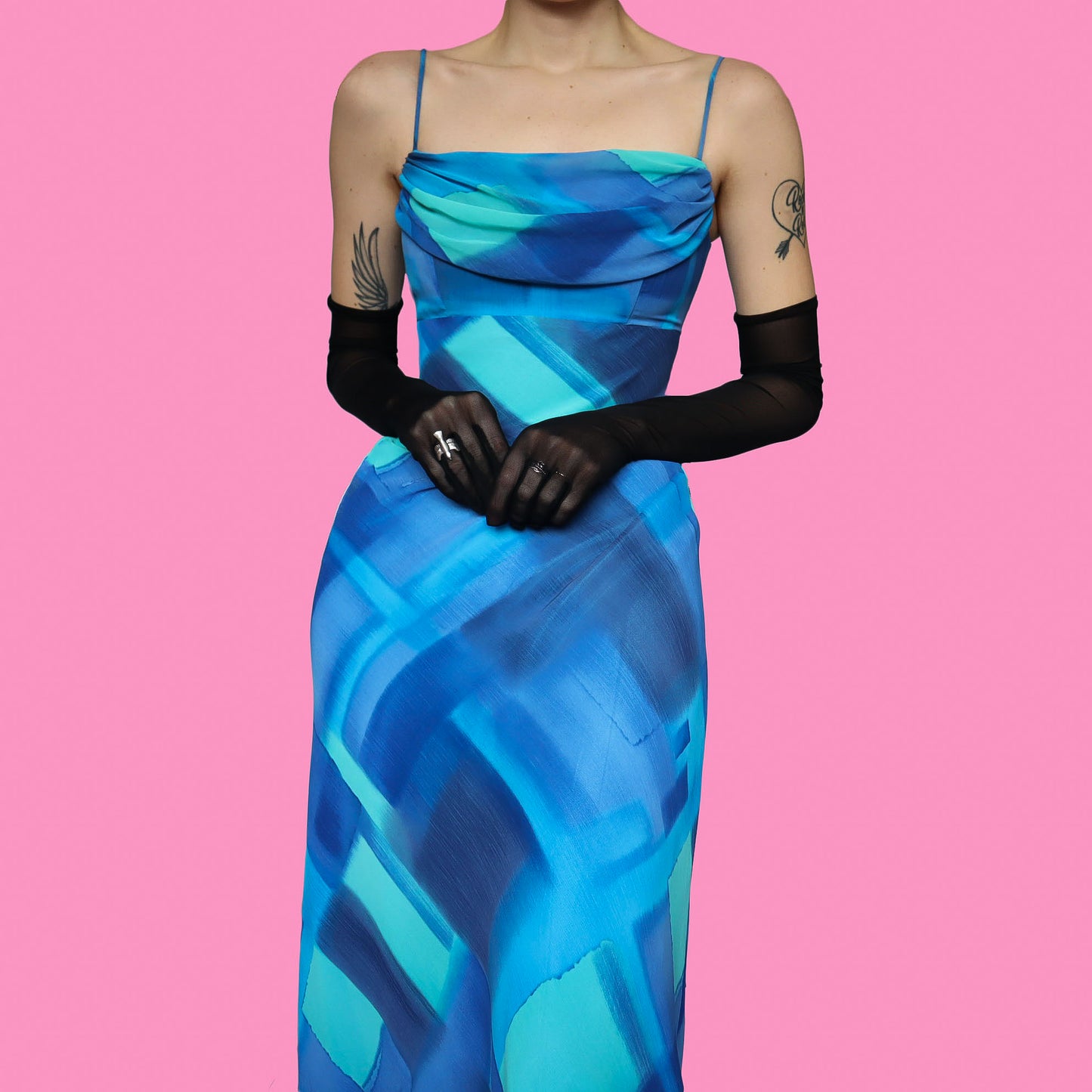 Betsy & Adam blue print evening dress UK 8