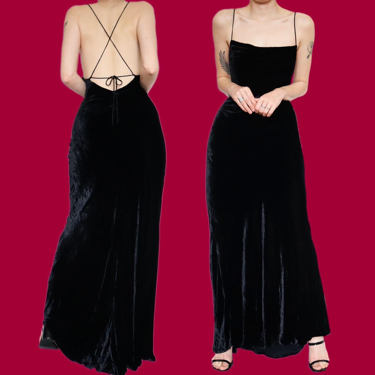 Beautiful black silk blend velvet evening dress UK 12