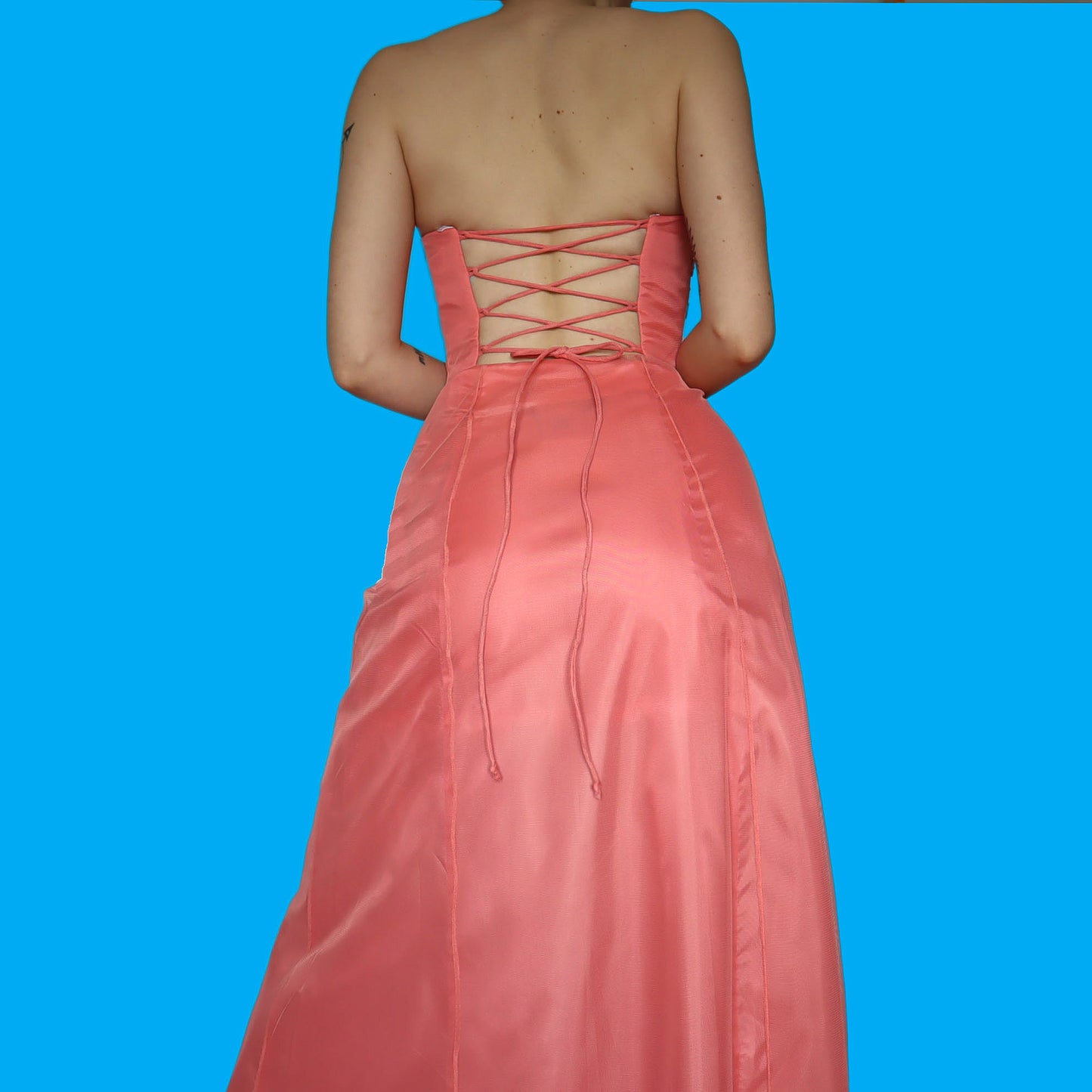 Beautiful peach beaded floral a line evening dress UK 10