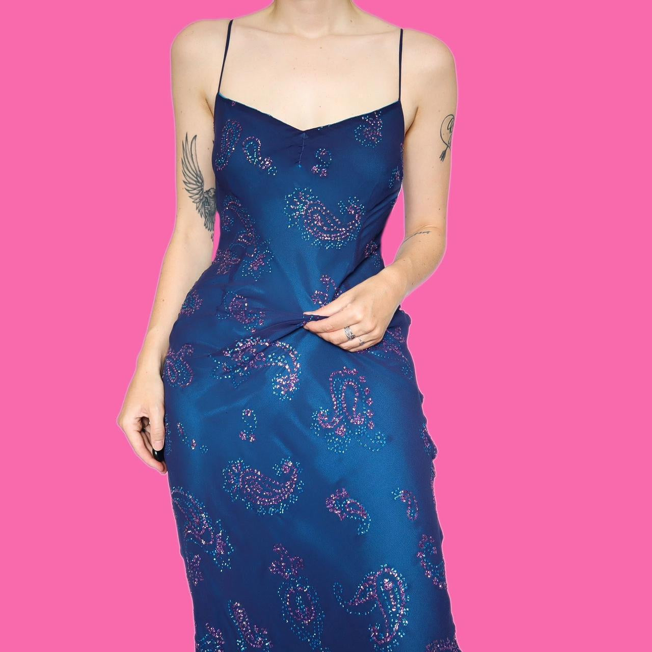 Beautiful blue glittery slip midi dress UK 12