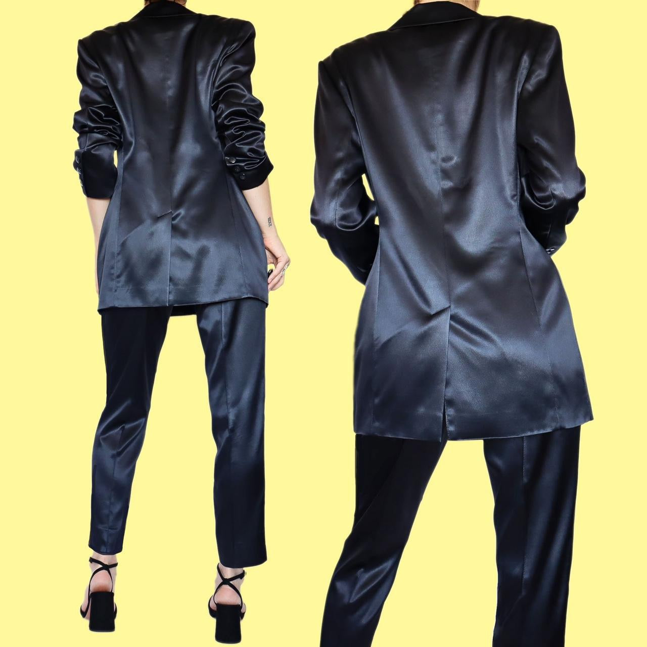 Navy satin 2 piece trouser suit UK 12