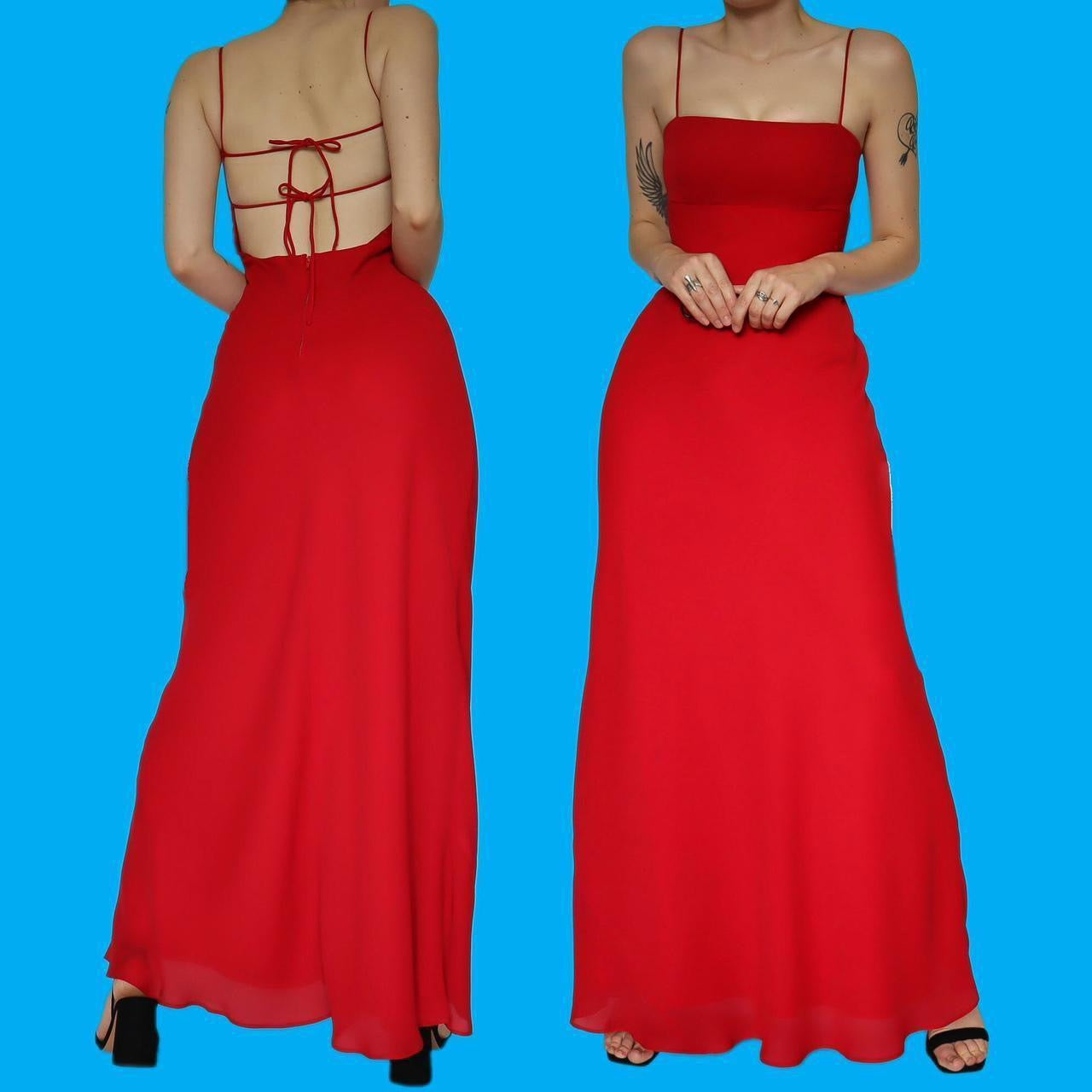 Beautiful red chiffon open back evening dress UK 10
