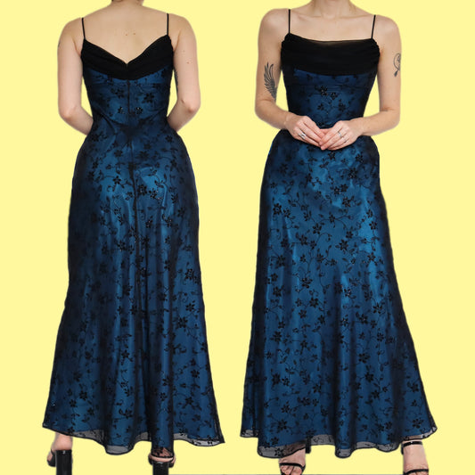Beautiful blue glittery floral slip evening dress UK 8