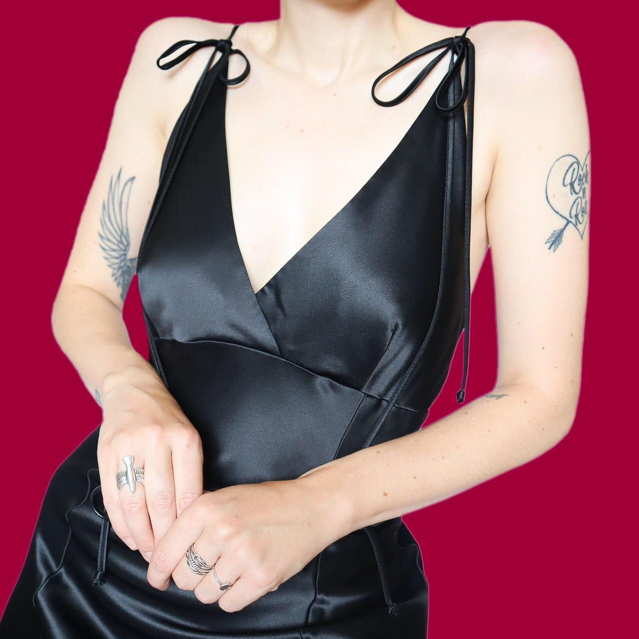 Beautiful black satin evening dress UK 12