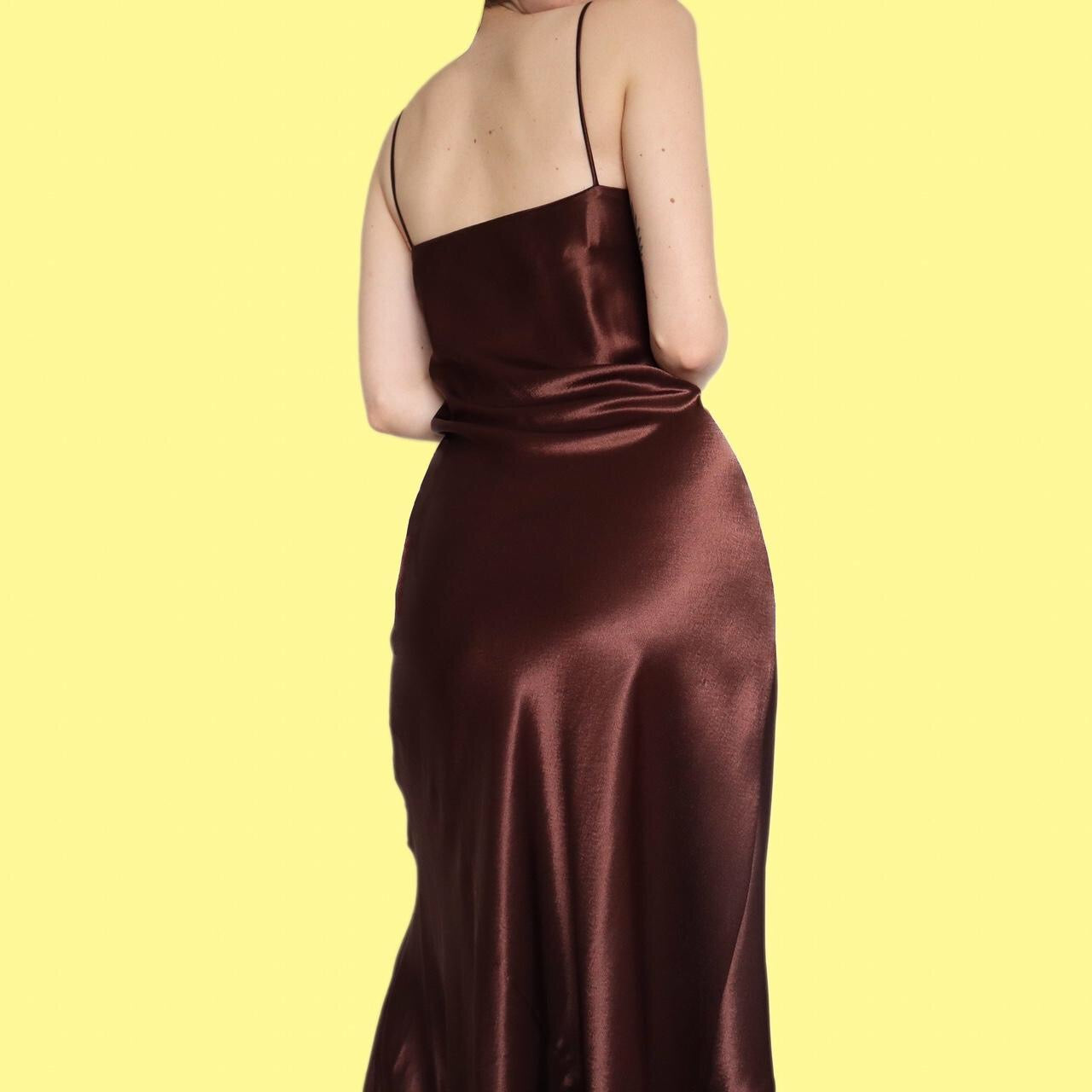 Beautiful brown satin slip evening dress UK 14