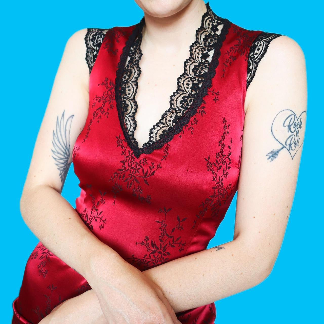 Designer Nick Coleman red floral lace dress UK 14