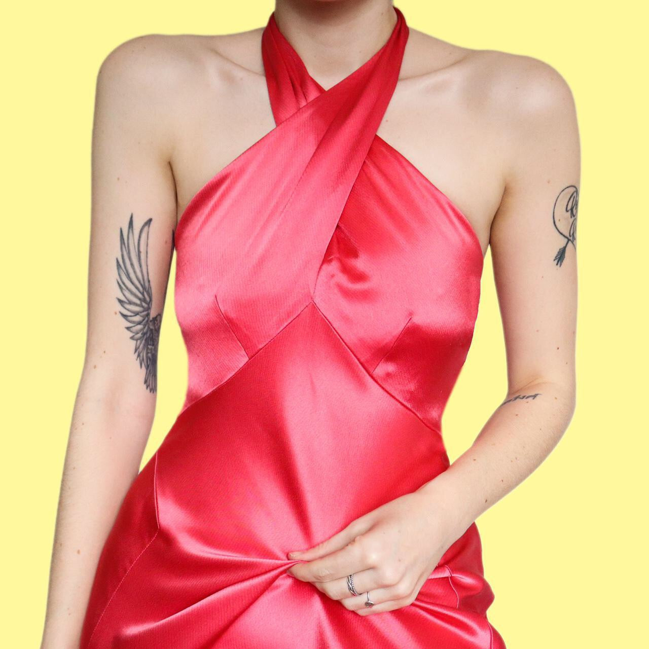 Stunning coral satin evening dress UK 8