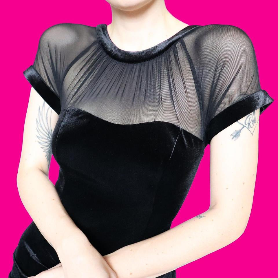 Black velvet short sleeve dress UK 20