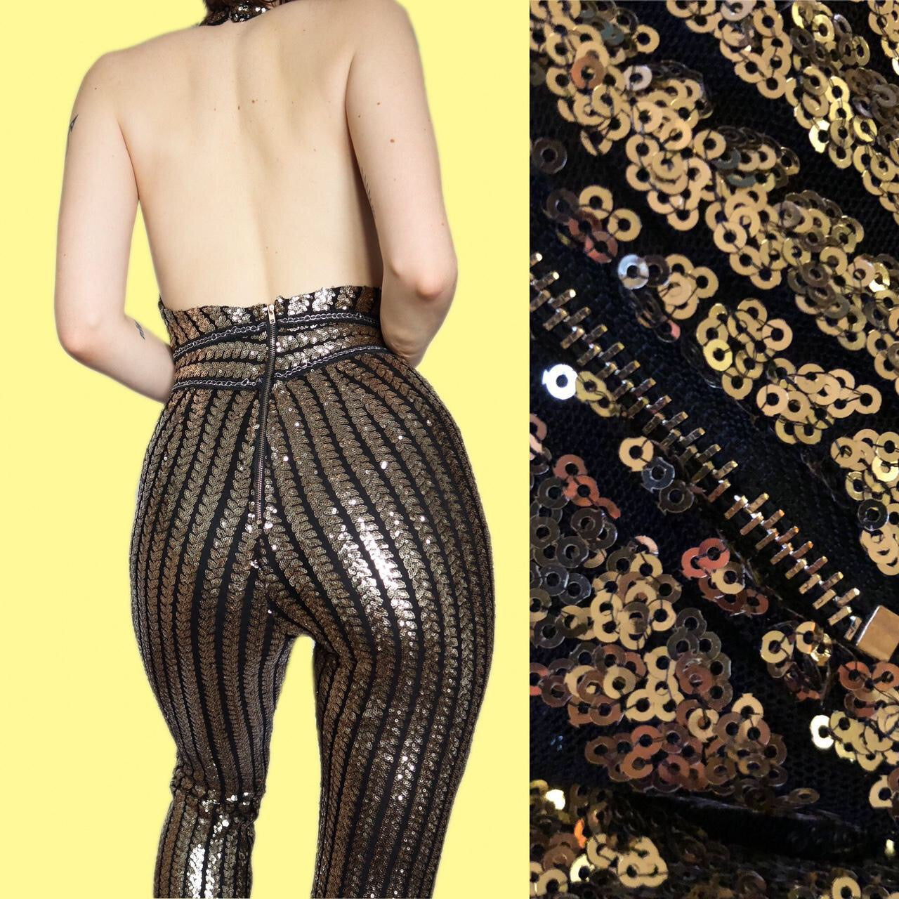 Stunning petite gold sequin stretch party jumpsuit UK XS