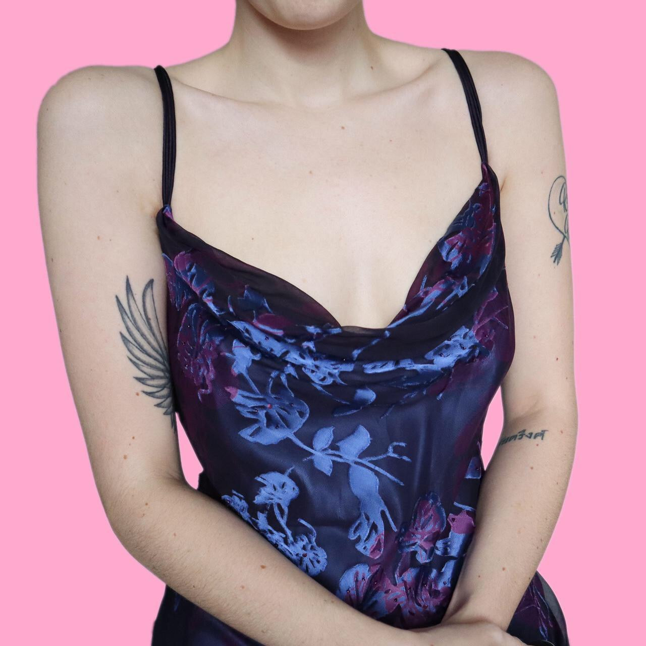 Beautiful 63% silk blend blue floral slip dress UK 16