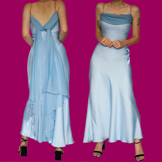 Baby blue silky slip evening dress UK 14