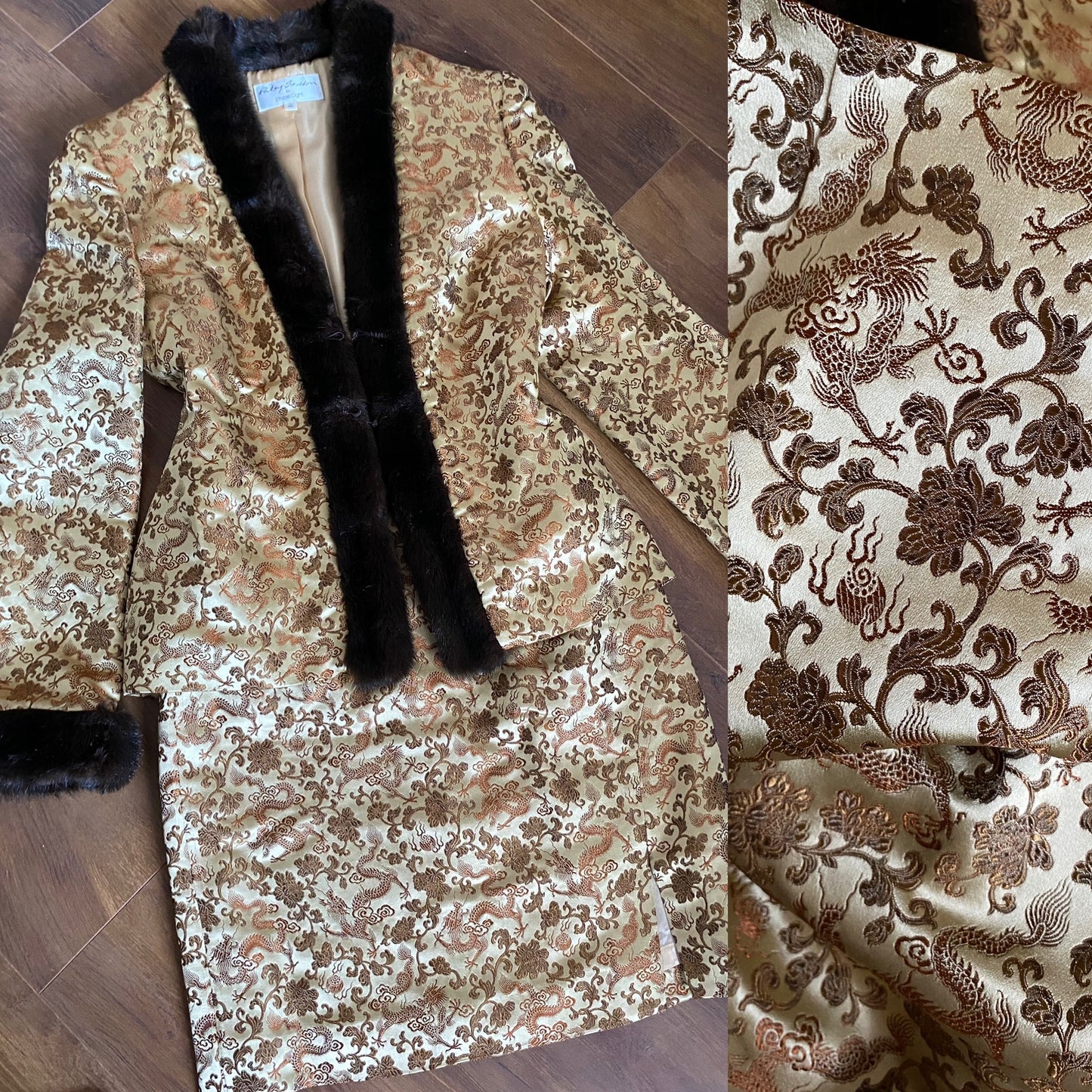 Gold Patsy Seddon 2-piece silk blend womens suit uk 8-10