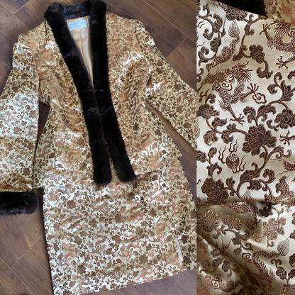 Gold Patsy Seddon 2-piece silk blend womens suit uk 8-10