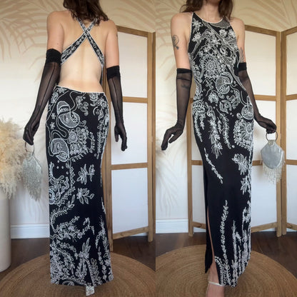 Black & white beaded evening dress uk 14