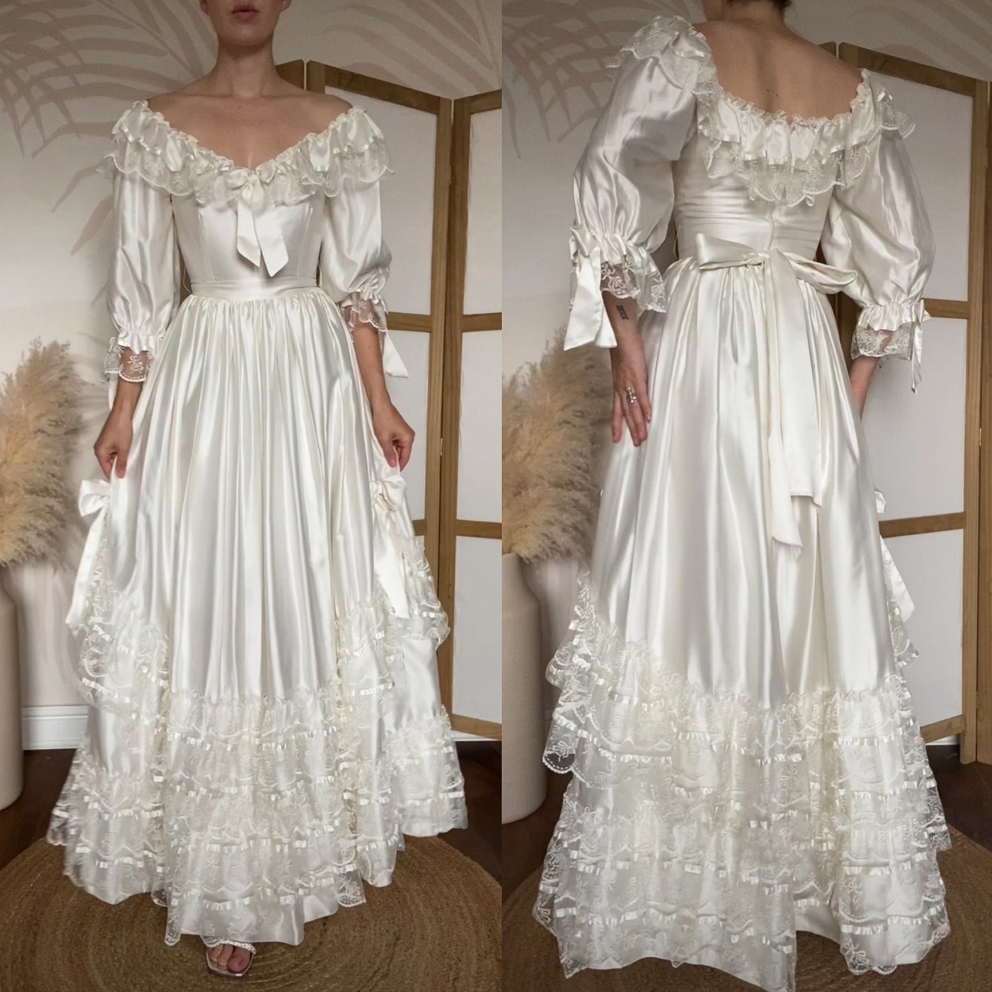 Ivory 80s vintage lace wedding dress uk 8