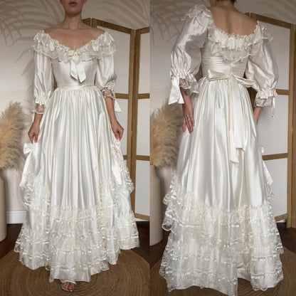 Ivory 80s vintage lace wedding dress uk 8