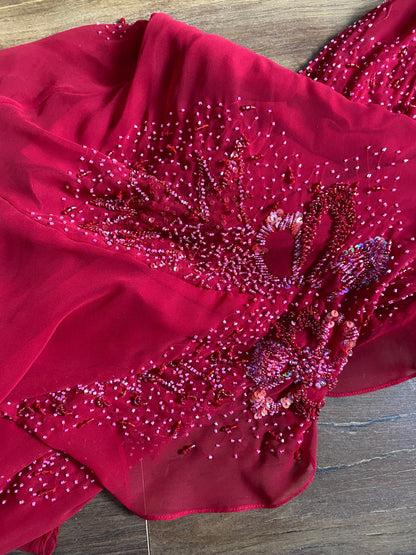 John Charles red beaded evening dress UK 12