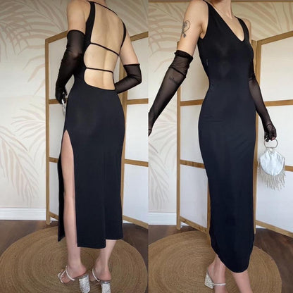 Nick Coleman black stretch open back dress uk 10