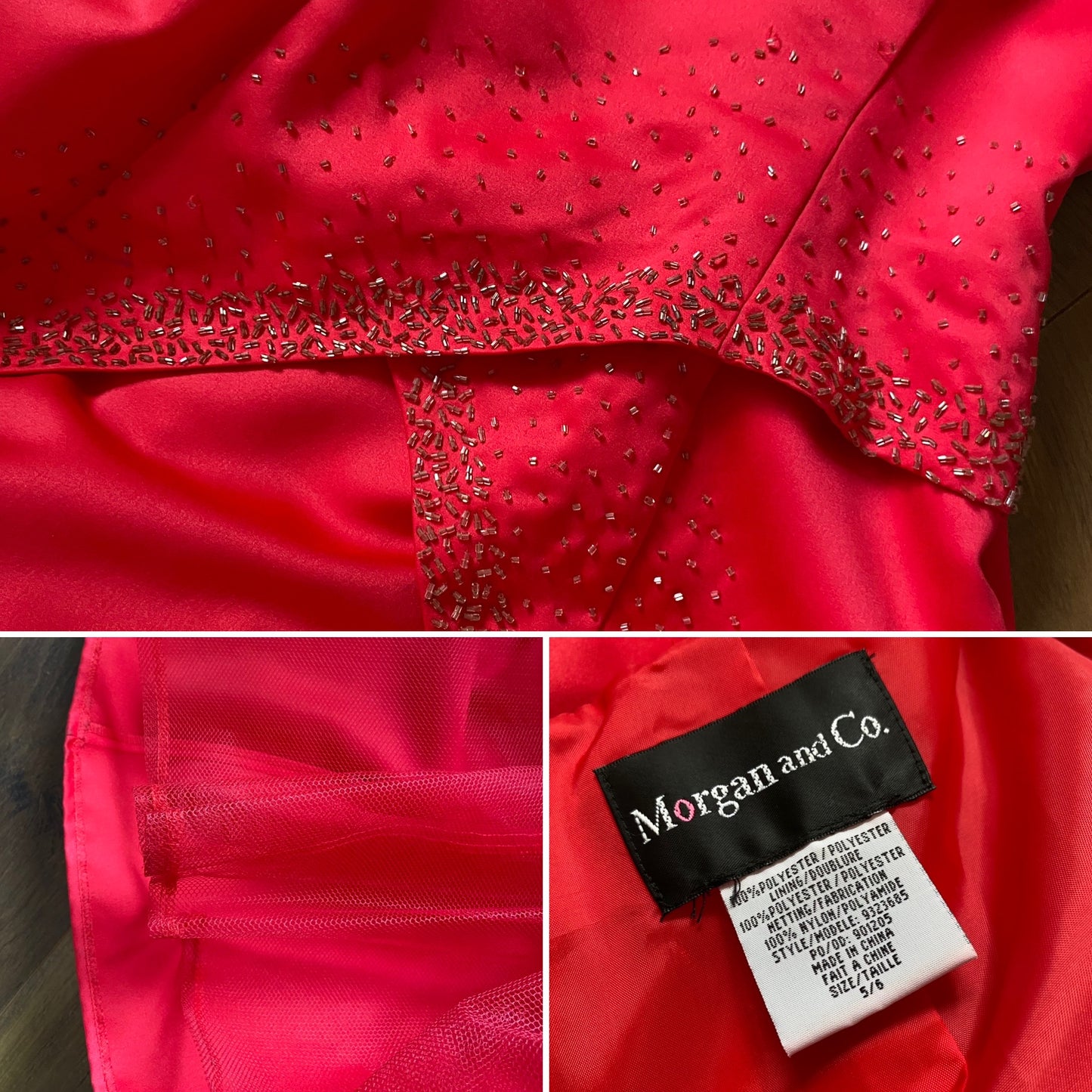 Beautiful Morgan & Co red a line beaded evening dress UK 10