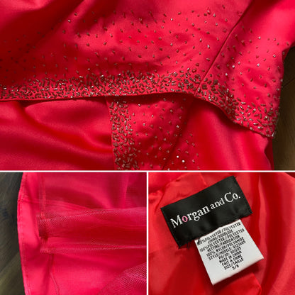 Beautiful Morgan & Co red a line beaded evening dress UK 10