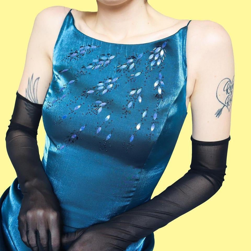 Silky blue Debut beaded a line dress UK 10