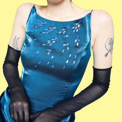 Silky blue Debut beaded a line dress UK 10