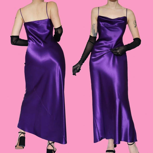Yessica C&A silky purple slip evening dress UK 12-14