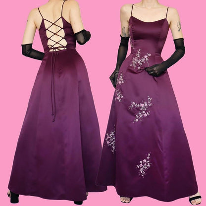 Purple Morgan & Co a-line lace up back evening gown UK 10