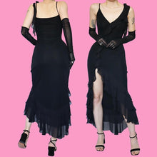 Load image into Gallery viewer, Black Frilly Silk Blend Evening Dress UK 10
