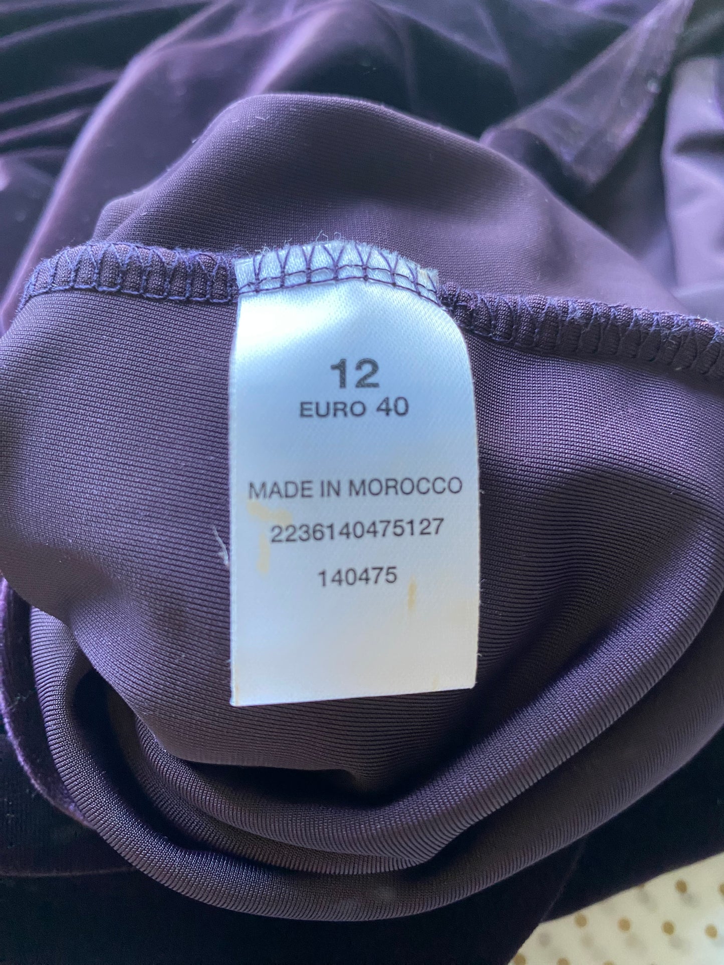 Purple velvet stretch low back evening dress UK 12