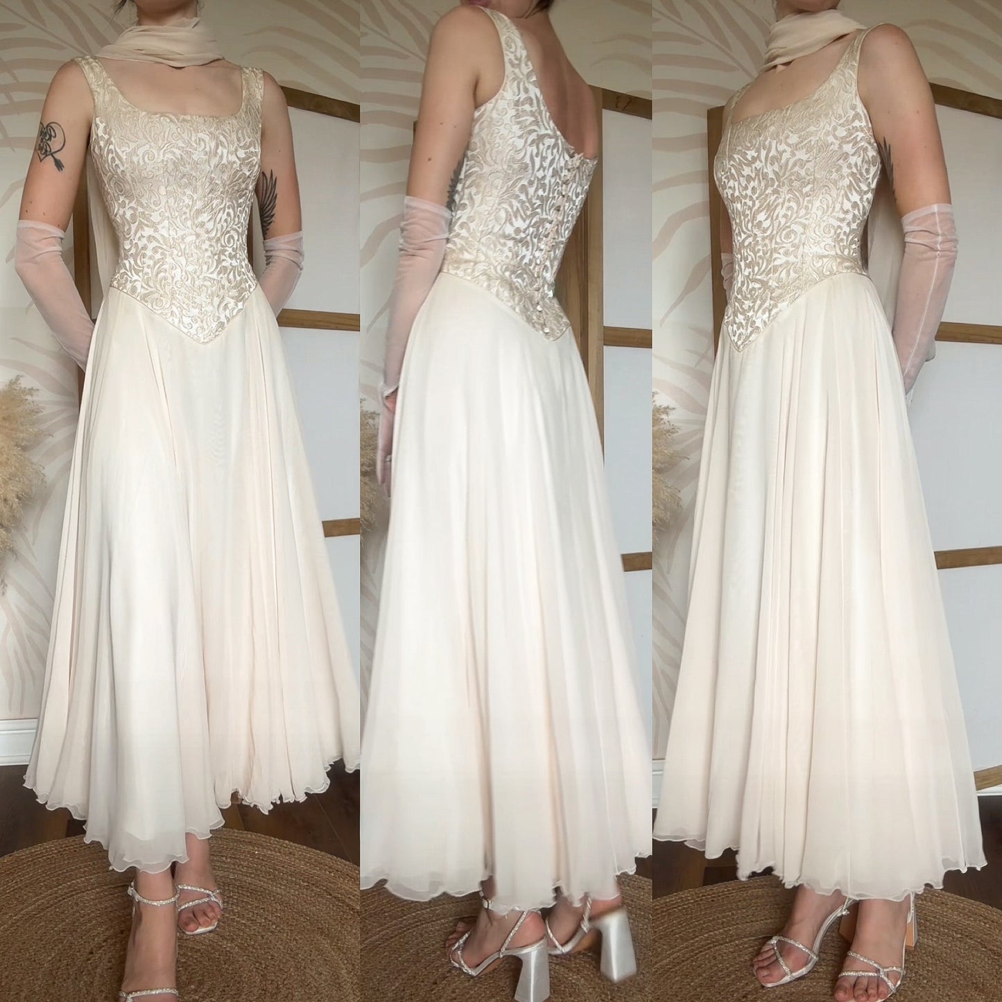 Ivory floaty vintage wedding dress and shawl uk 10