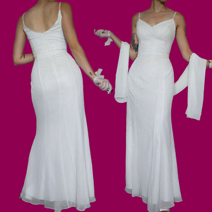 White beaded wedding dress with shawl UK 12