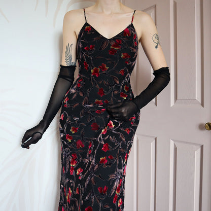 Black floral velvet devore slip dress UK 10