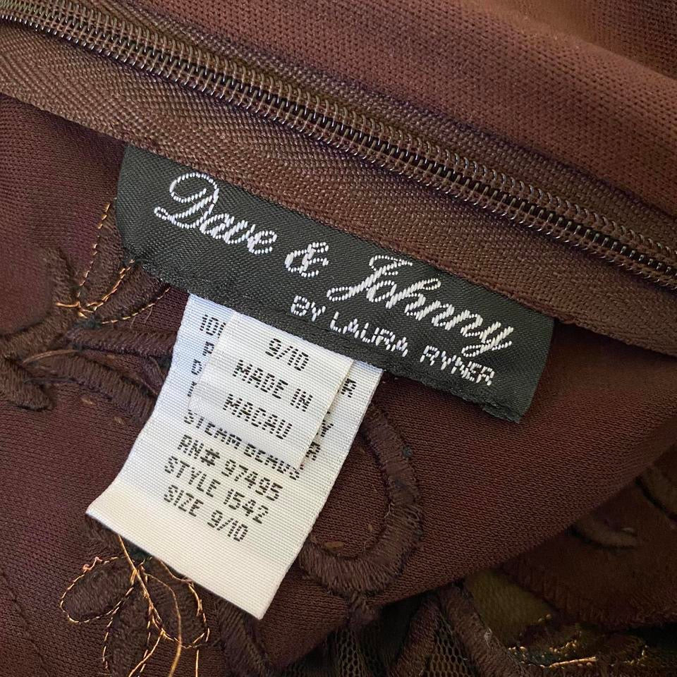 Brown stretch floral evening gown UK 12