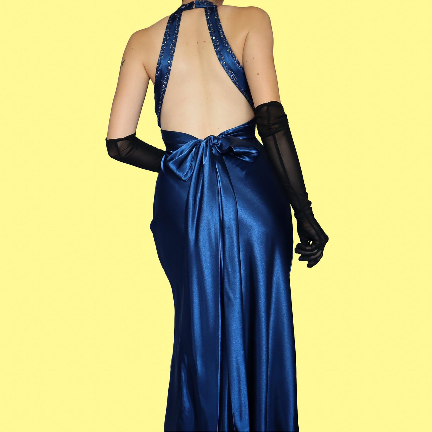 Blue satin evening dress UK 8-10