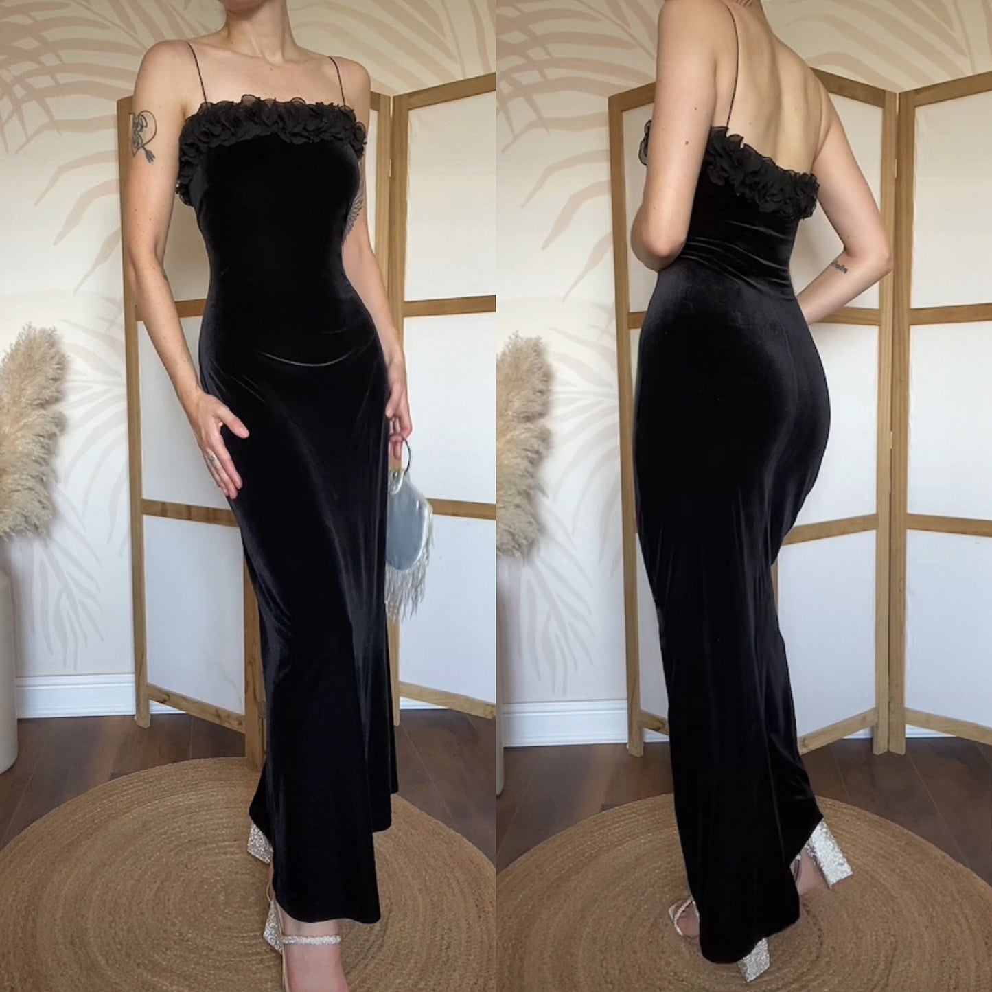 Black velvet Gina Bacconi evening dress UK 12