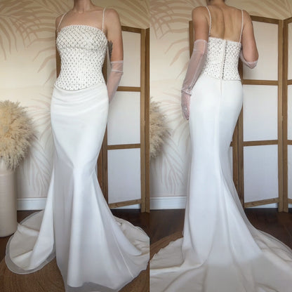 White lace & bead wedding dress uk 12