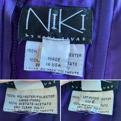 Purple strapless layered Niki Livas prom gown & shawl uk 10