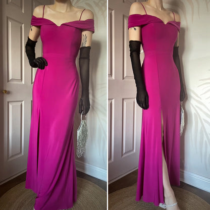Beautiful fuchsia pink stretch cold shoulder evening dress UK 12
