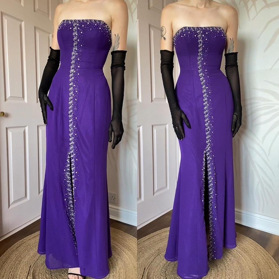 Purple strapless Goya evening gown UK 12