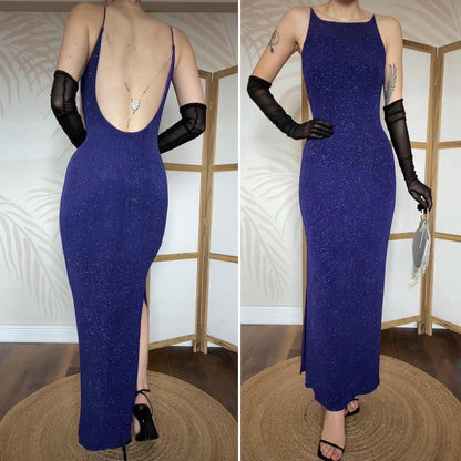 Dave & Johnny purple glittery stretch evening dress UK 10-12