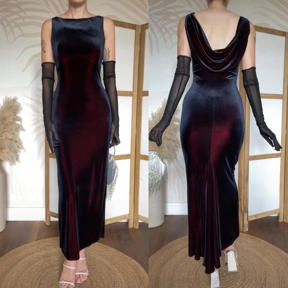 Yve London iridescent velvet stretch evening dress uk 12