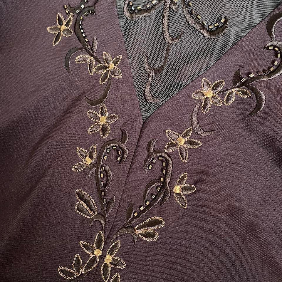 Brown stretch floral evening gown UK 12