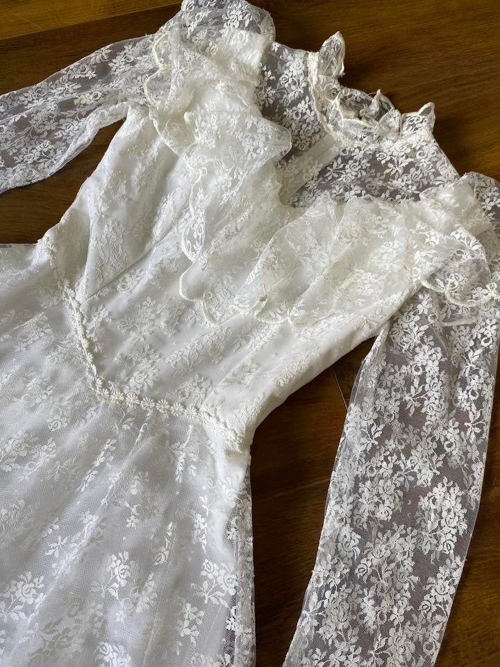 Pronuptia vintage white lace long sleeve wedding dress uk 10