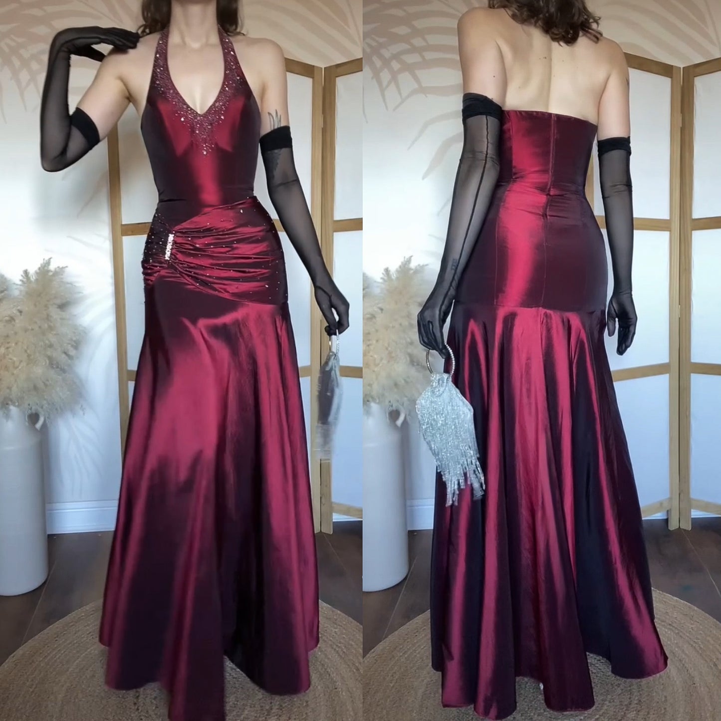 Jora Collection dark red halter neck prom dress uk 8