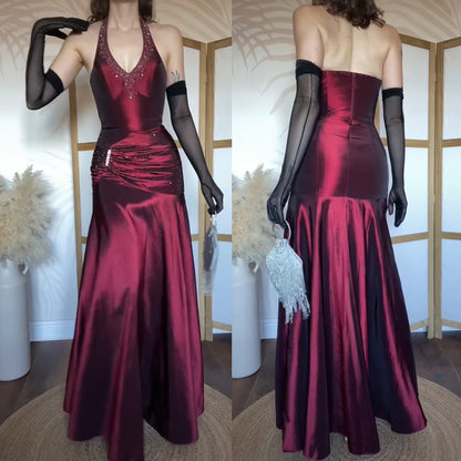 Jora Collection dark red halter neck prom dress uk 8