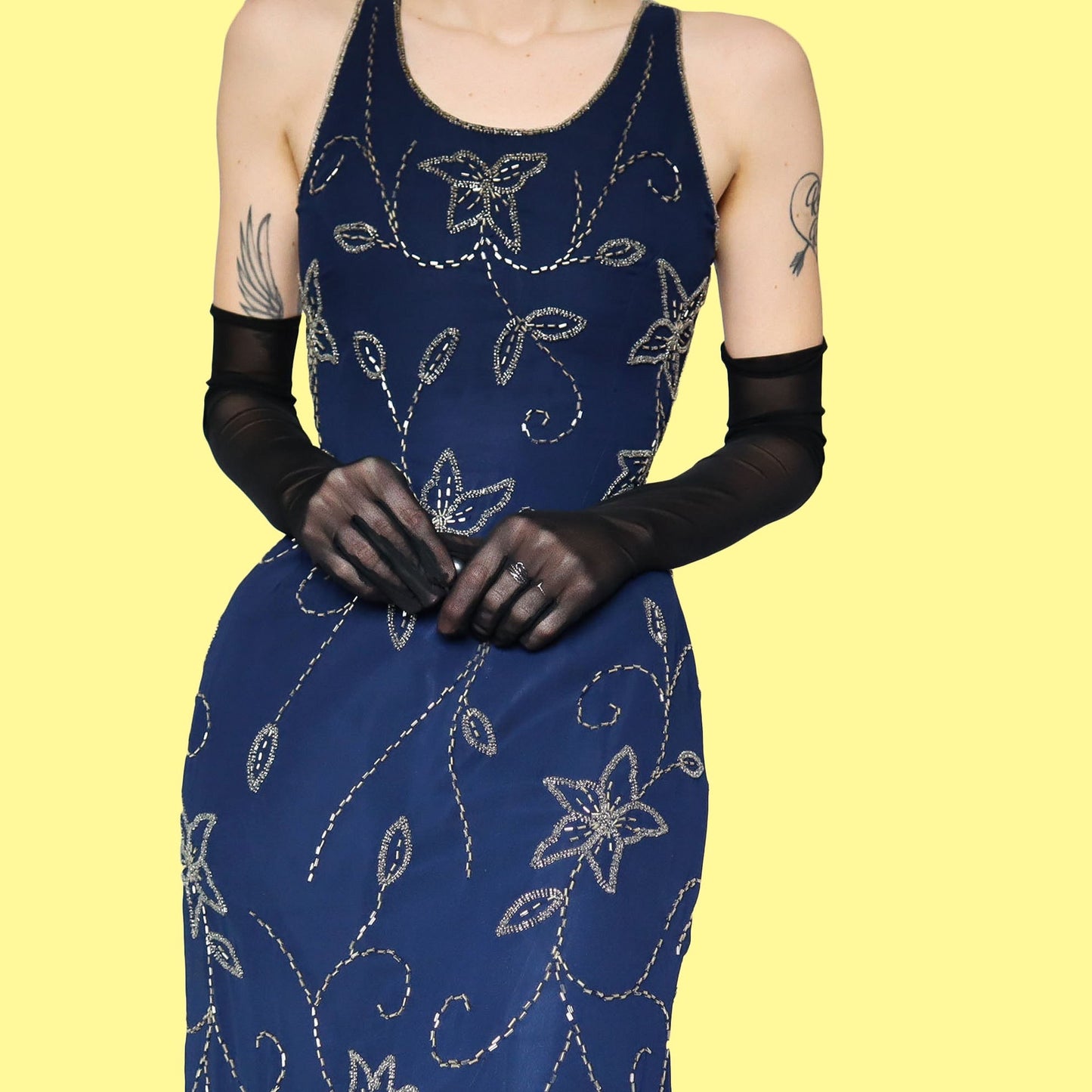 Navy Kaleidoscope beaded evening gown UK 16